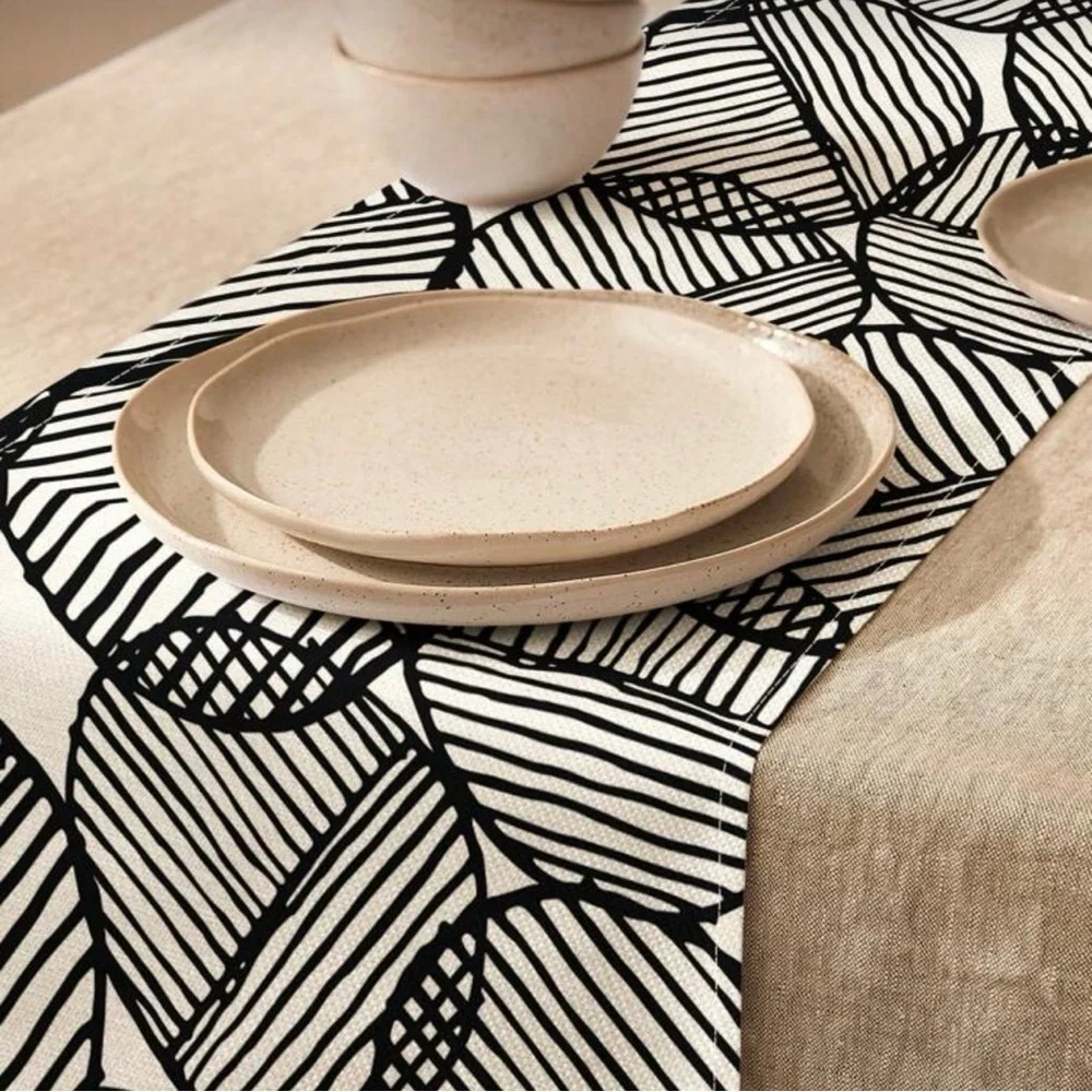 Modern Geometric Black and White Table Runner